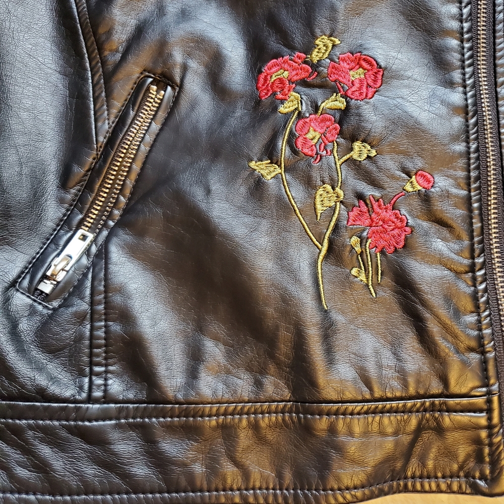 Embroidered Black Leather Jacket - Picture 2 of 8